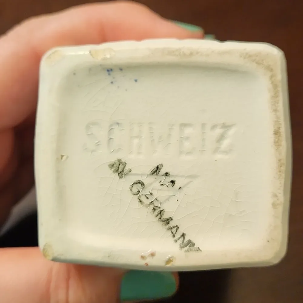 Schweiz Vintage German-Made Stoneware Set of 2 Small Spice Canisters